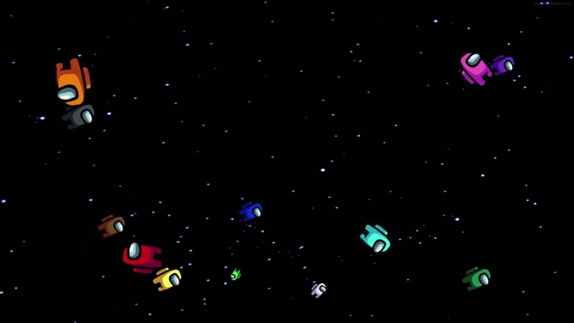 一群色彩繽紛的卡通太空人在星空中漂浮於太空。