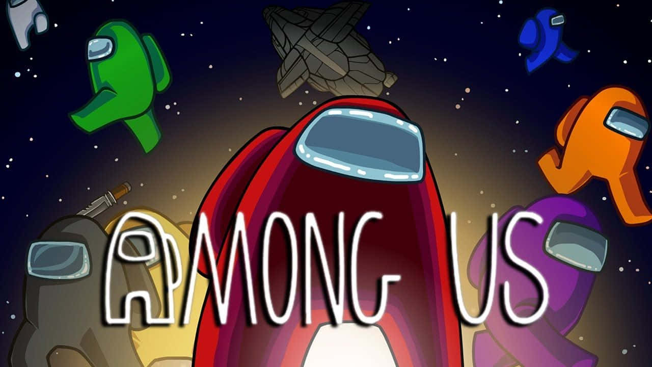 Among Us 遊戲標題，色彩繽紛的太空人在太空漂浮。 — 美學版 among US GIF 壁紙