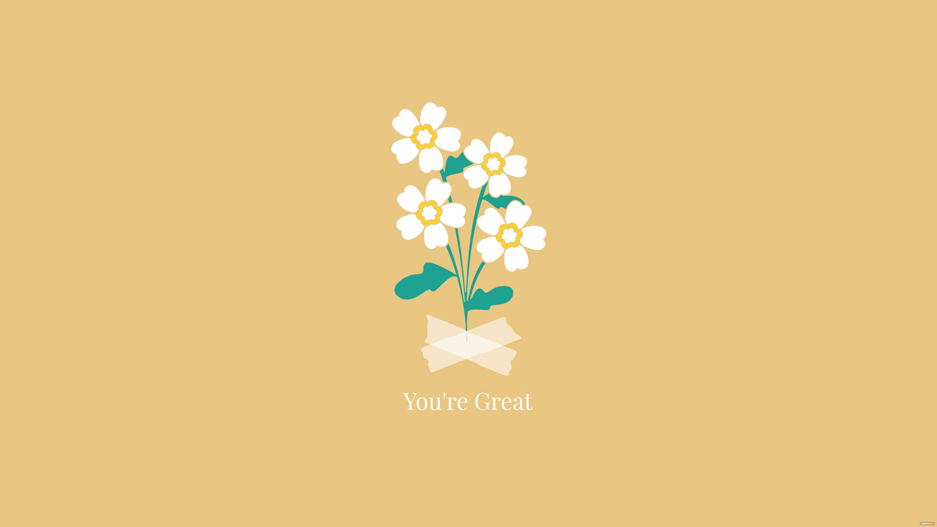 花瓶中的白色花朵，米色背景上帶有文字 You're Great。