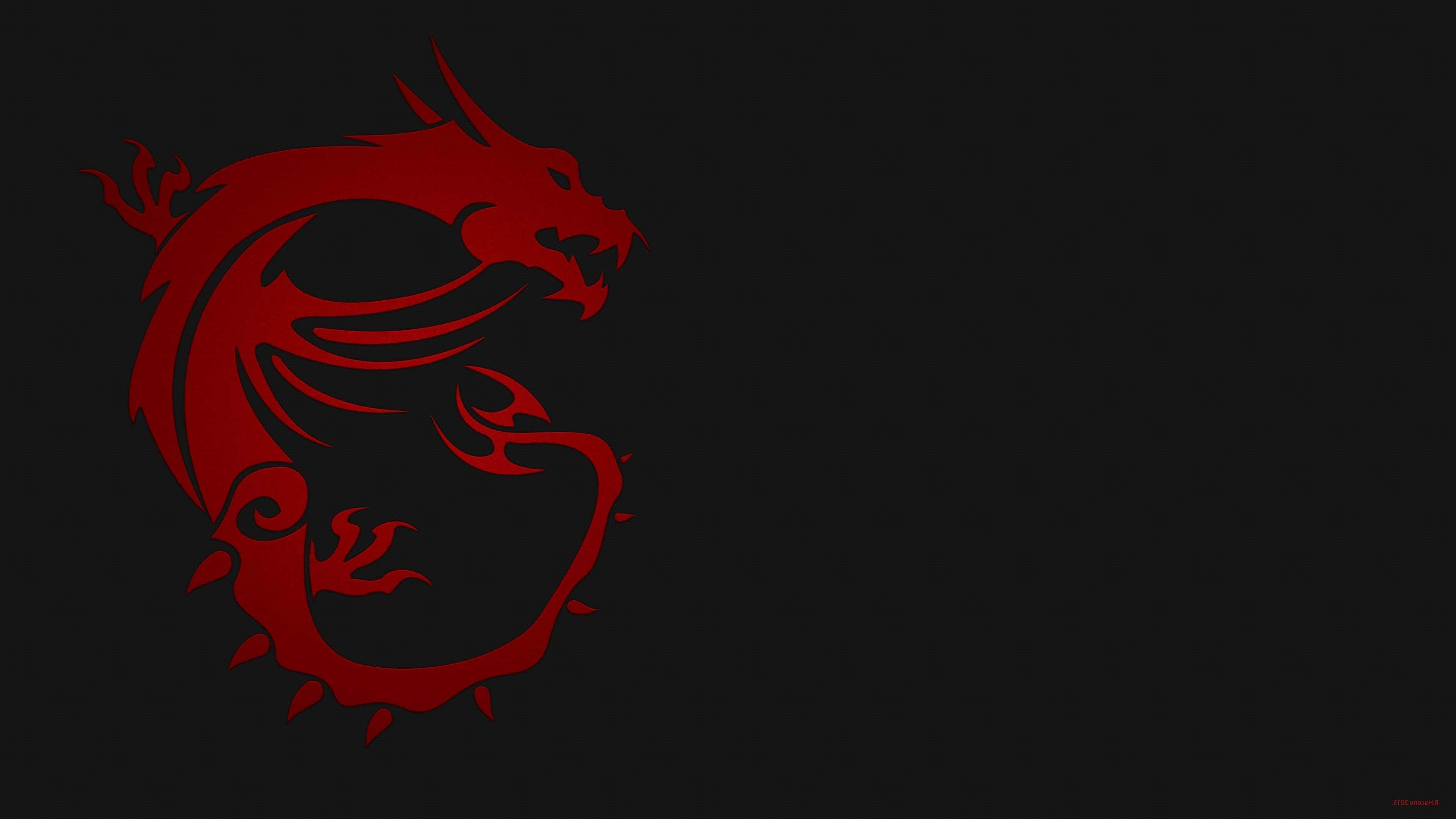 獨特設計的 MSI 筆記型電腦，為您帶來生動的視覺娛樂 壁紙 — 一個大膽的紅色風格化龍標誌在純黑色背景上動態彎曲。