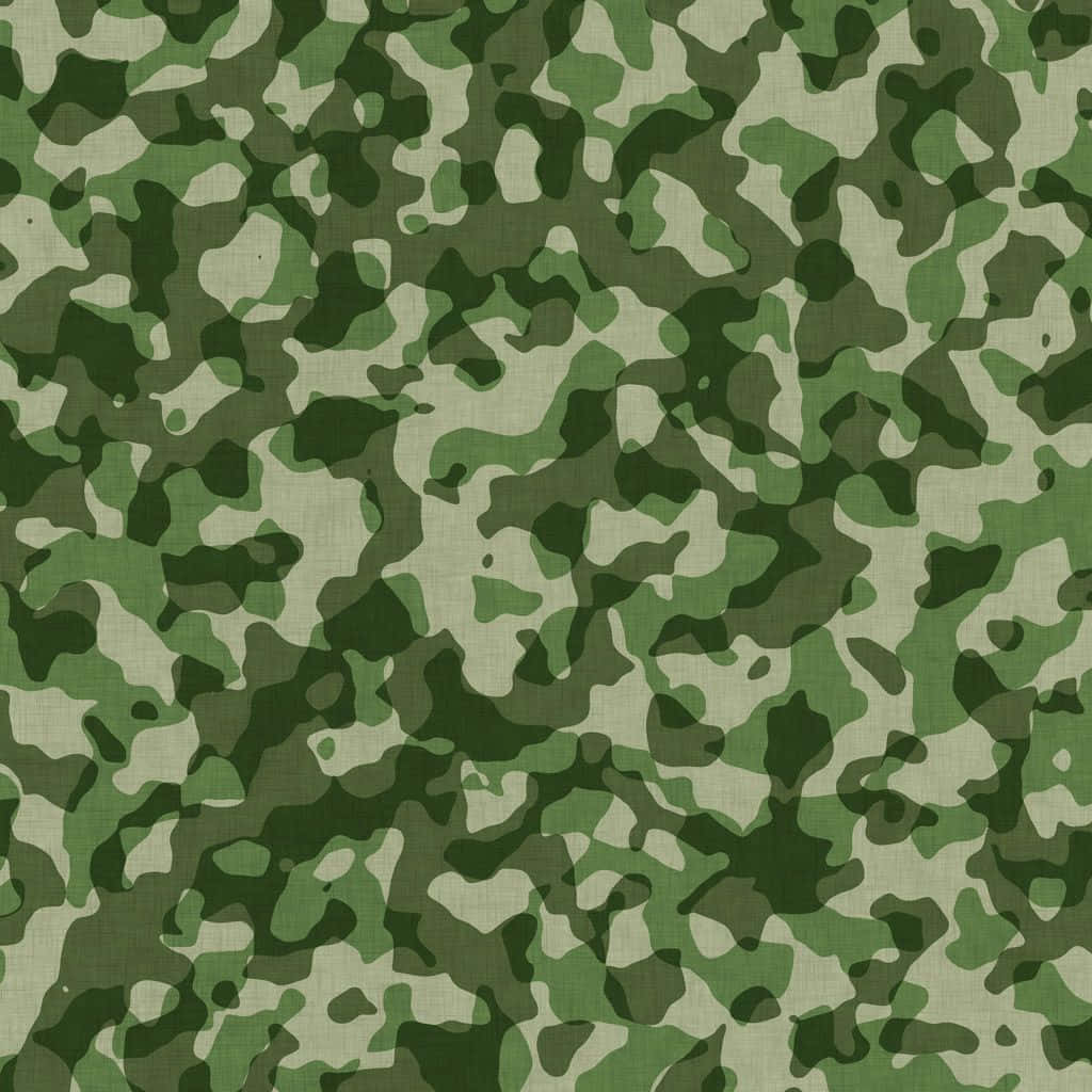 獨特軍綠色迷彩背景 壁紙 — 綠色和米色軍事迷彩圖案的近距離特寫，可見布料紋理。