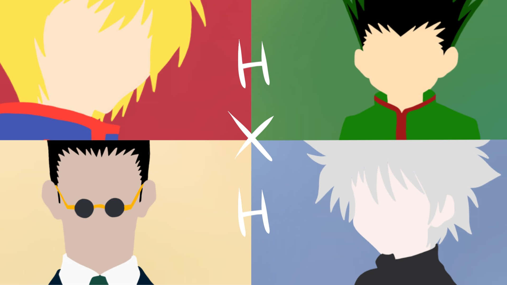 四個動漫角色以網格排列並帶有 'HxH' 文字。