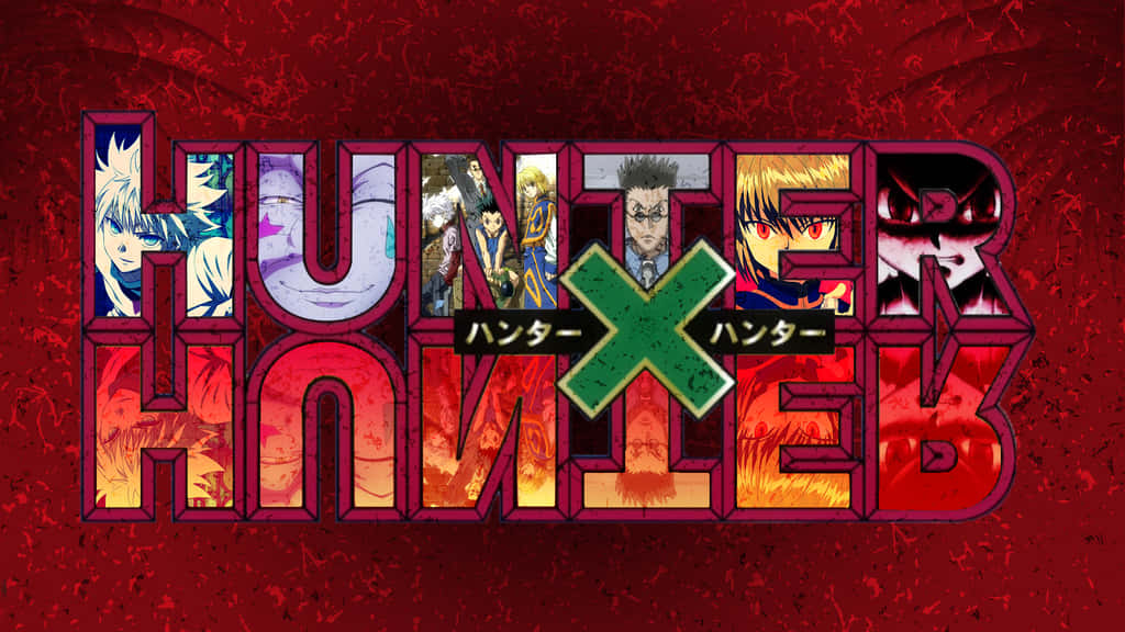 《Hunter x Hunter》動畫標誌，以風格化紅橙色字體呈現角色肖像。