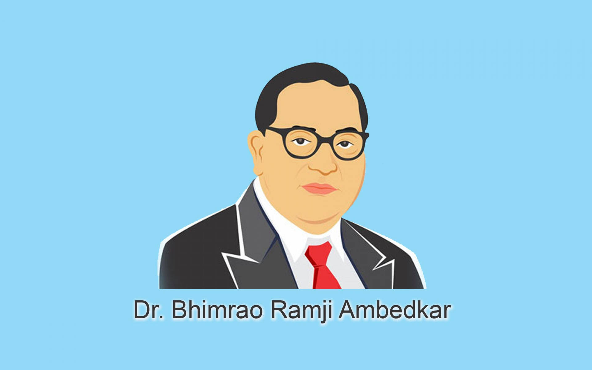 Bhimrao Ramji Ambedkar 博士身穿西裝和紅色領帶的肖像插圖，藍色背景。