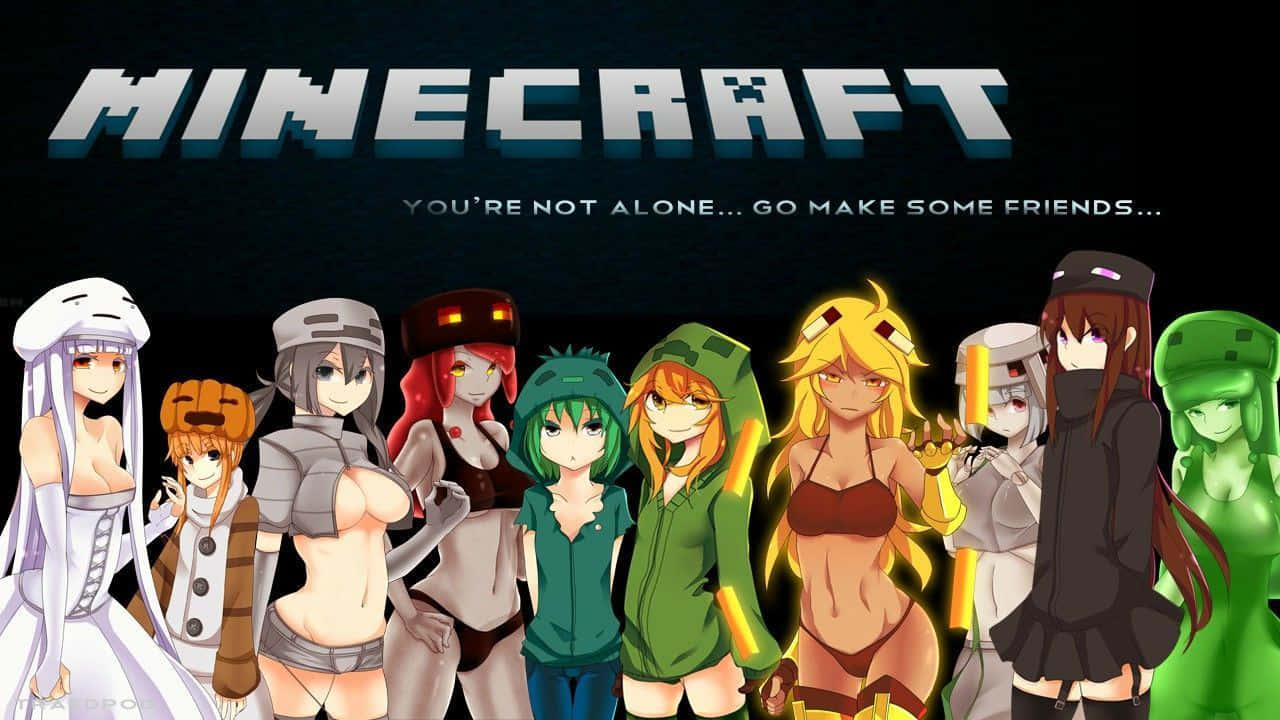 穿著Minecraft皮膚的動漫角色為宣傳圖片擺姿勢。