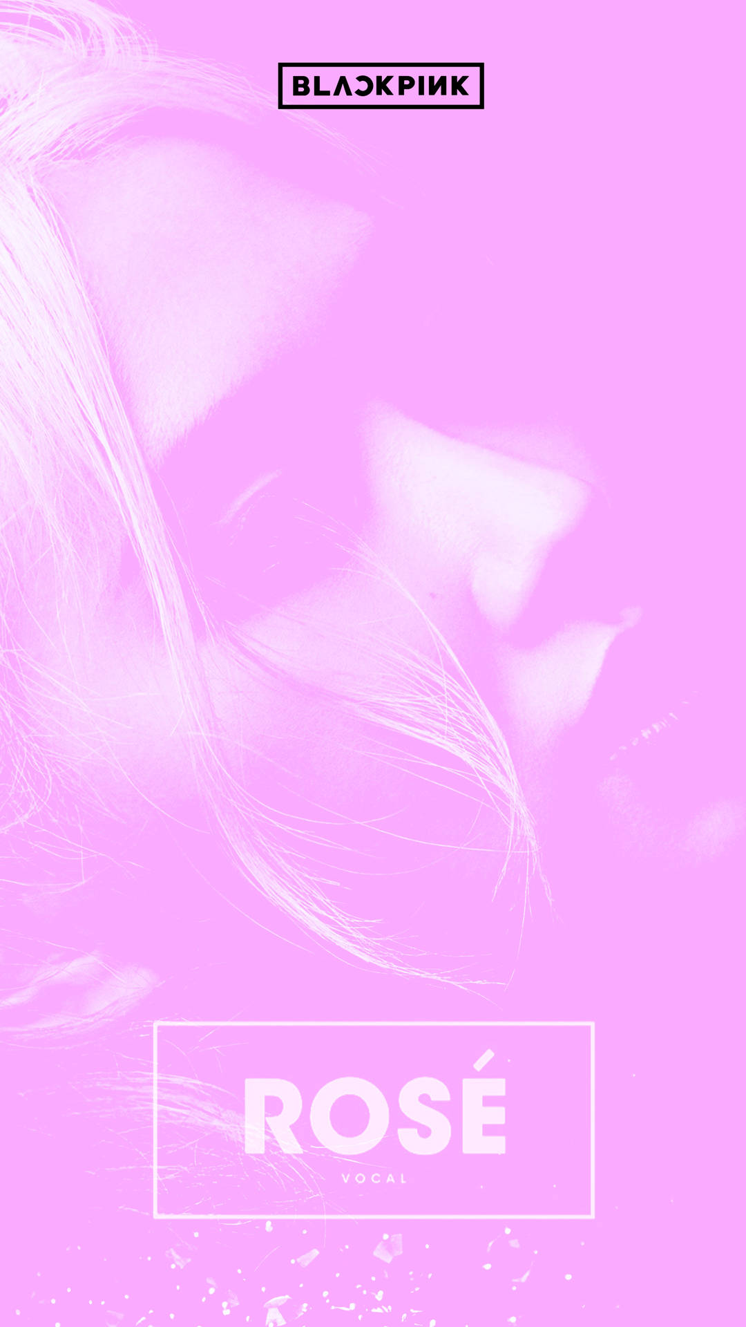 粉紅色背景，帶有模糊的頭髮和顯示Blackpink Rosé Vocal的文字