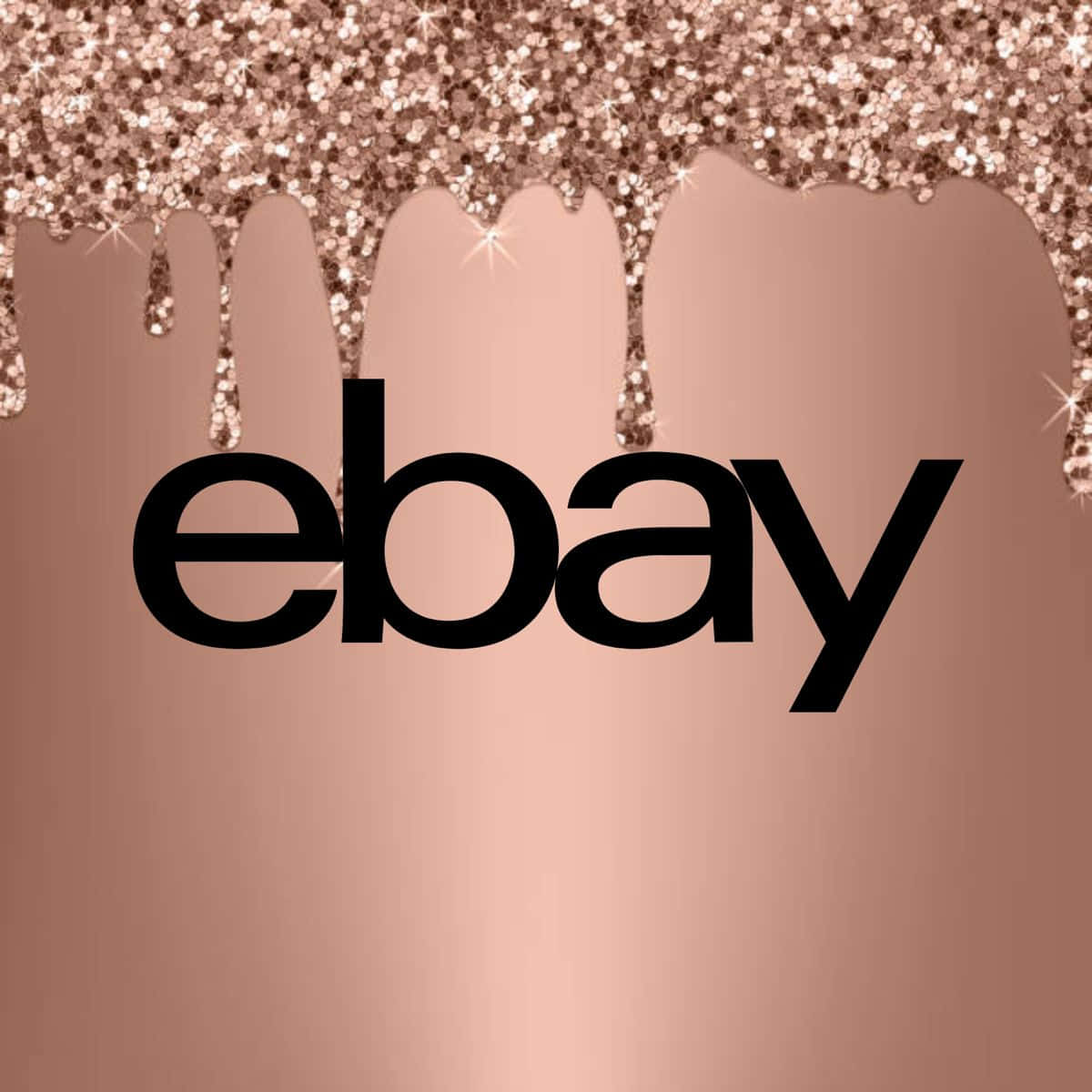 頂部有玫瑰金色閃粉滴落的 eBay 標誌