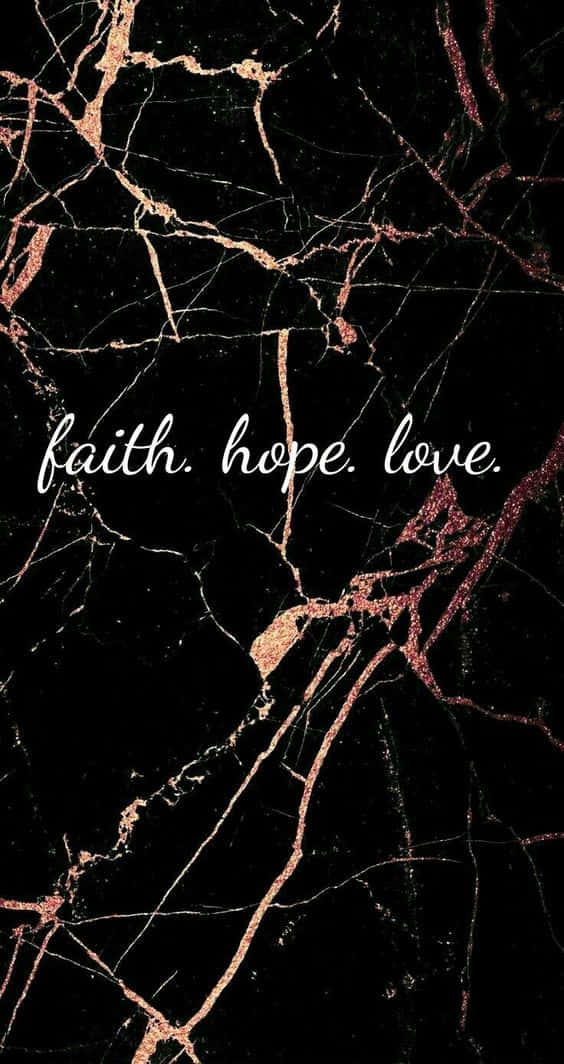 黑色大理石背景配金色紋理和白色文字 faith hope love