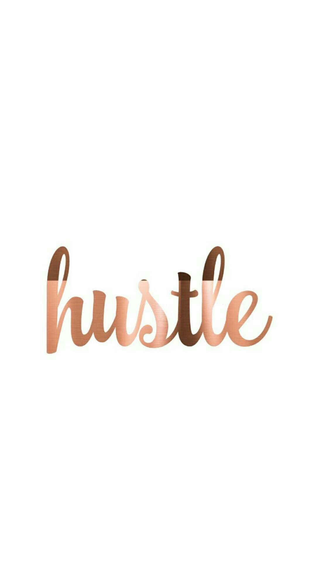 玫瑰金色草書 hustle 於白色背景