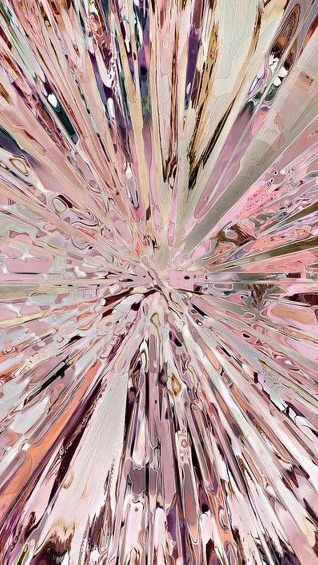 粉紅金色和銀色條紋輻射出的耀眼抽象爆發。