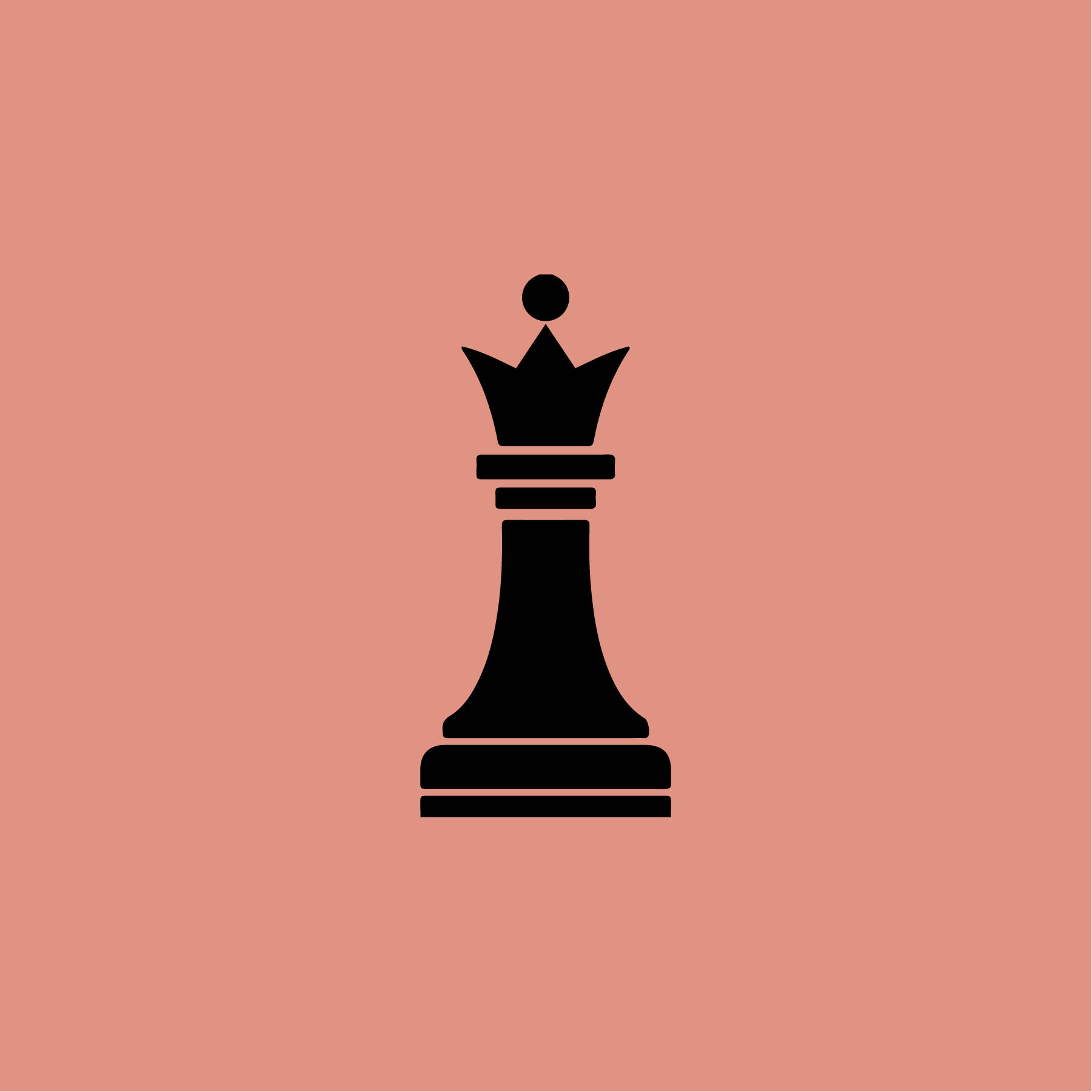 珊瑚桃色棋后 壁紙 — 一個極簡風格的黑色國王棋子，居中放置在純鮭魚粉背景上。