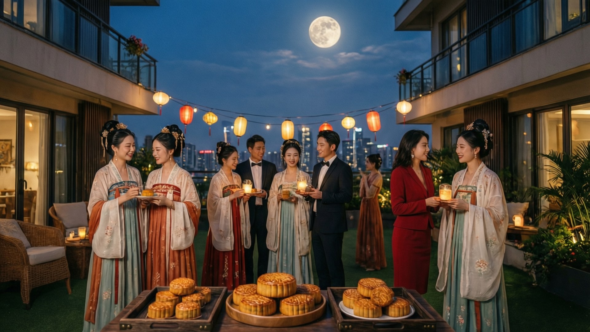 融合傳統與現代中秋節氣氛的時尚天台慶祝活動。