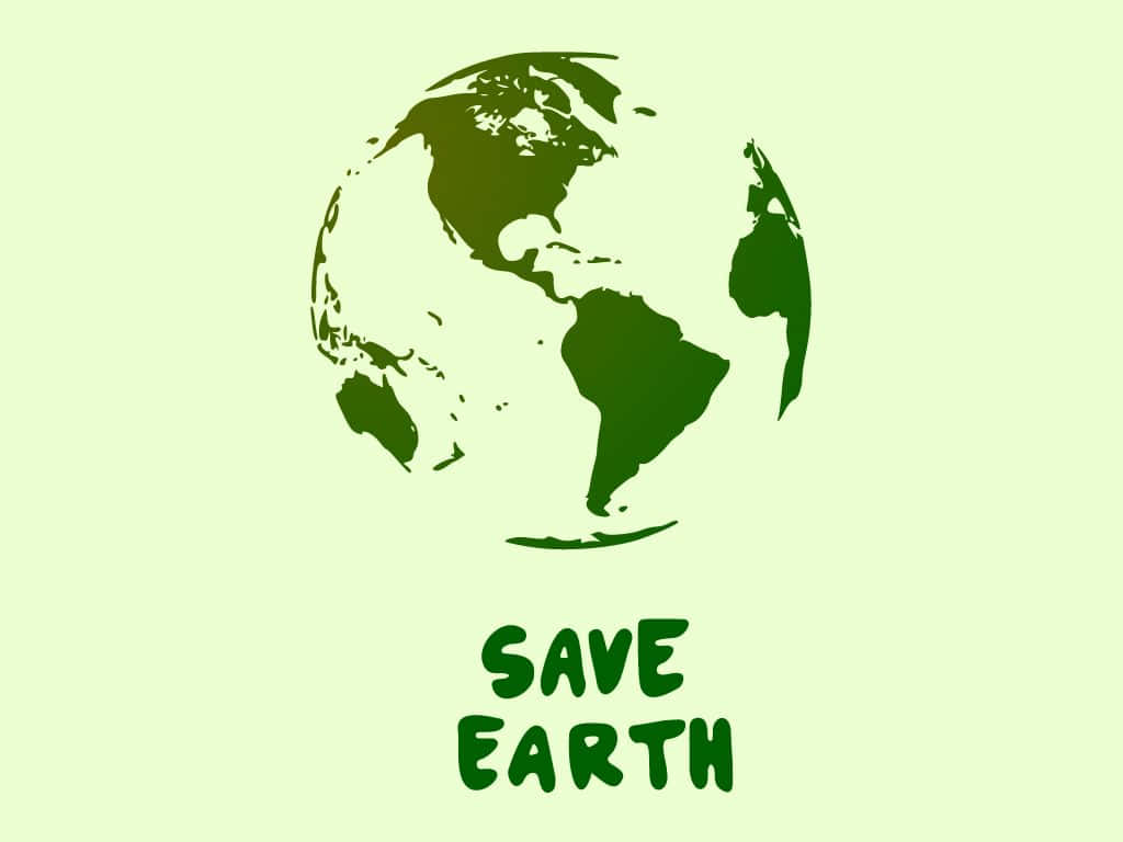 綠色地球插圖，附有 save earth 文字，推廣環保意識。