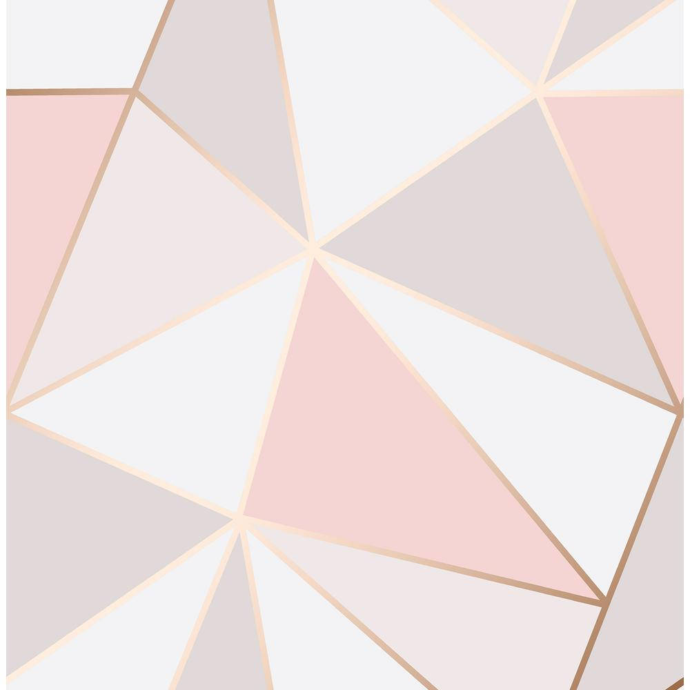 White Pattern 桌布 壁紙 — 現代幾何圖案牆紙，以柔和粉紅米色和白色三角形組成，並以玫瑰金勾勒輪廓。