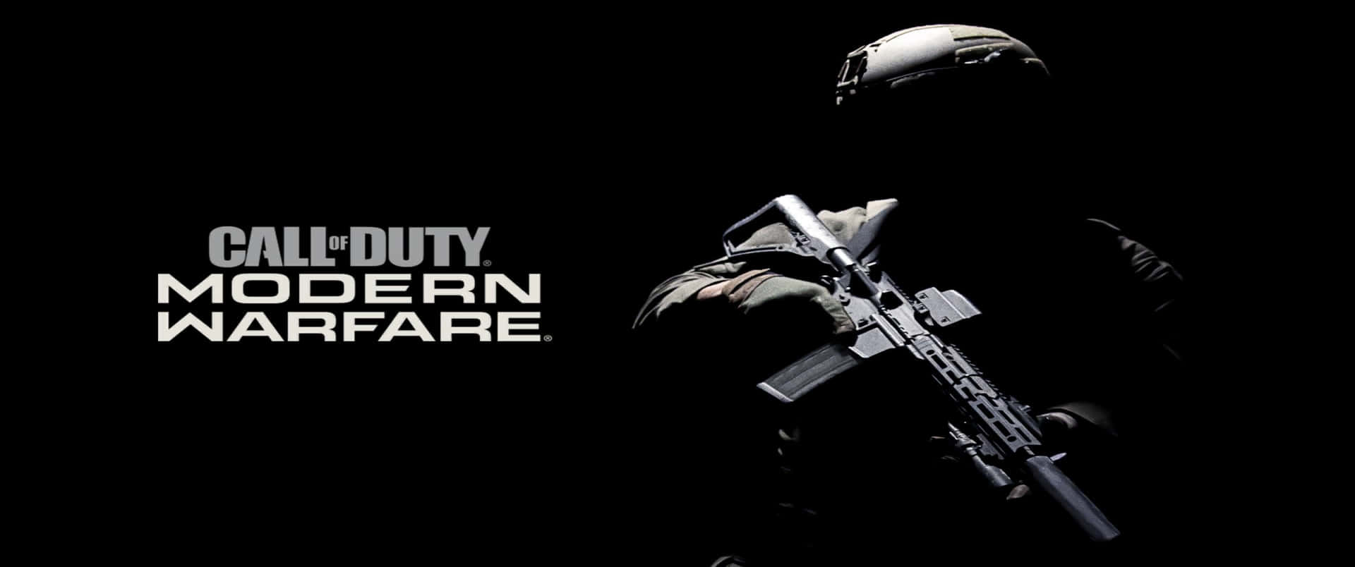 士兵在黑色背景上持步槍，帶有Call of Duty Modern Warfare標誌。