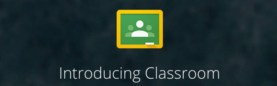 現代教育平台 - Google Classroom 壁紙 — 一個綠色黑板圖標，帶有黃色邊框和白色用戶剪影，位於深色紋理背景上，下方有白色文字。