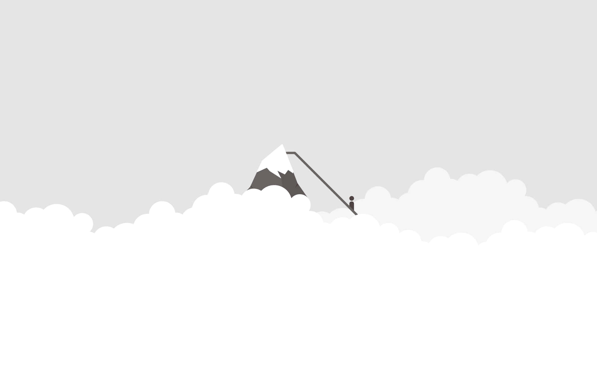一名登山者攀登從雲層中浮現的積雪覆蓋的山峰。