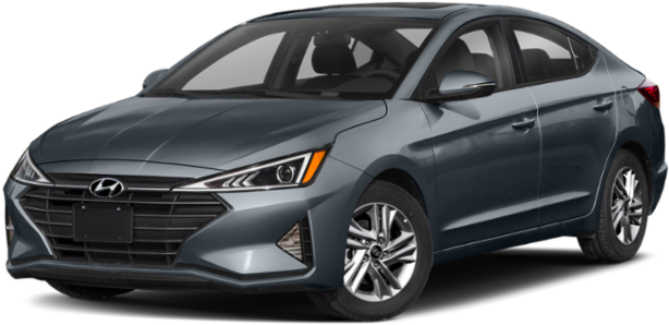 現代現代起亞轎車側面 壁紙 — 時尚現代灰色Hyundai Elantra房車，在工作室燈光下展示，線條銳利，配備合金輪圈。