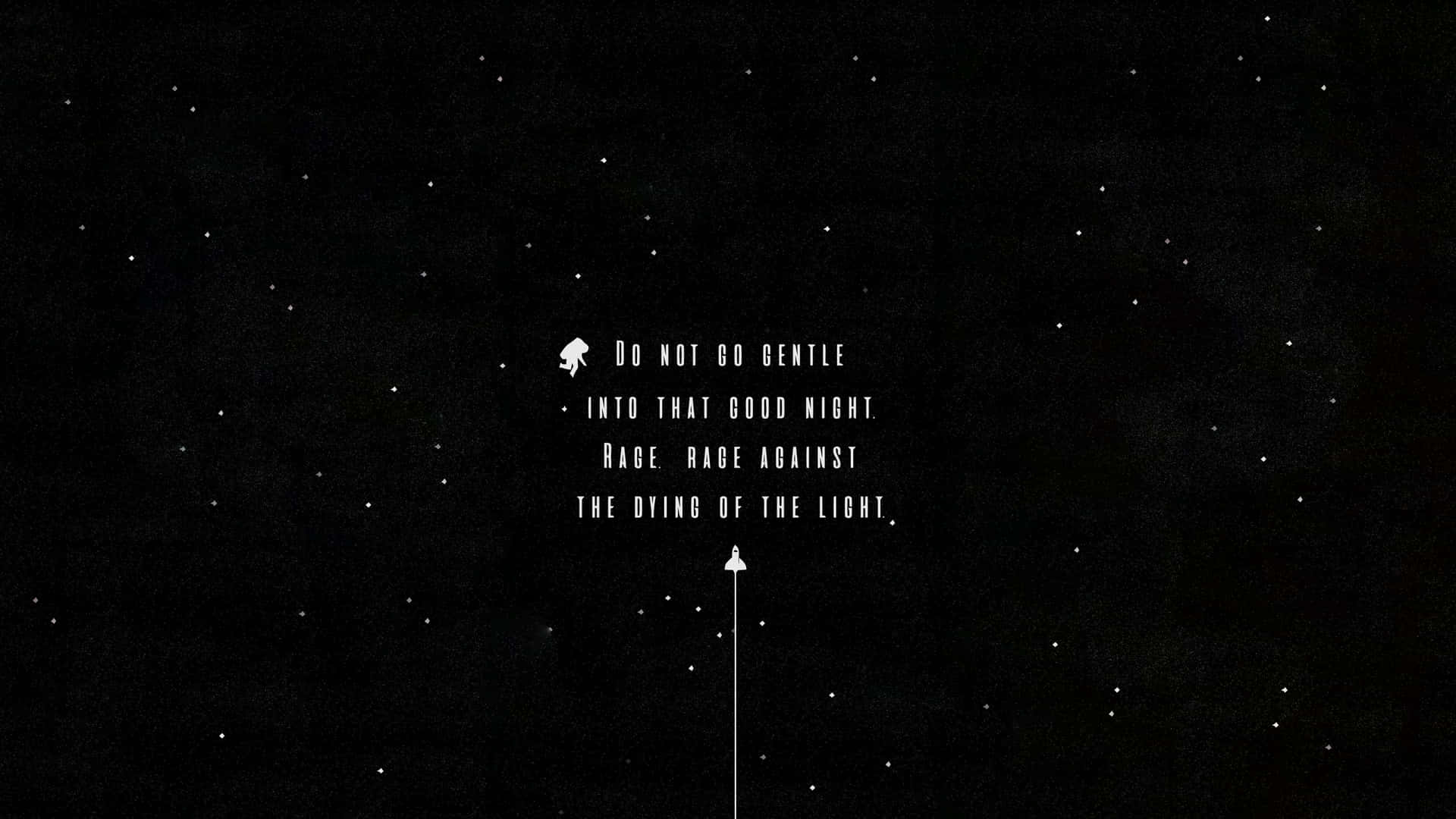 關於抵抗死亡的引用，背景是星空，附有小人物和箭頭。
