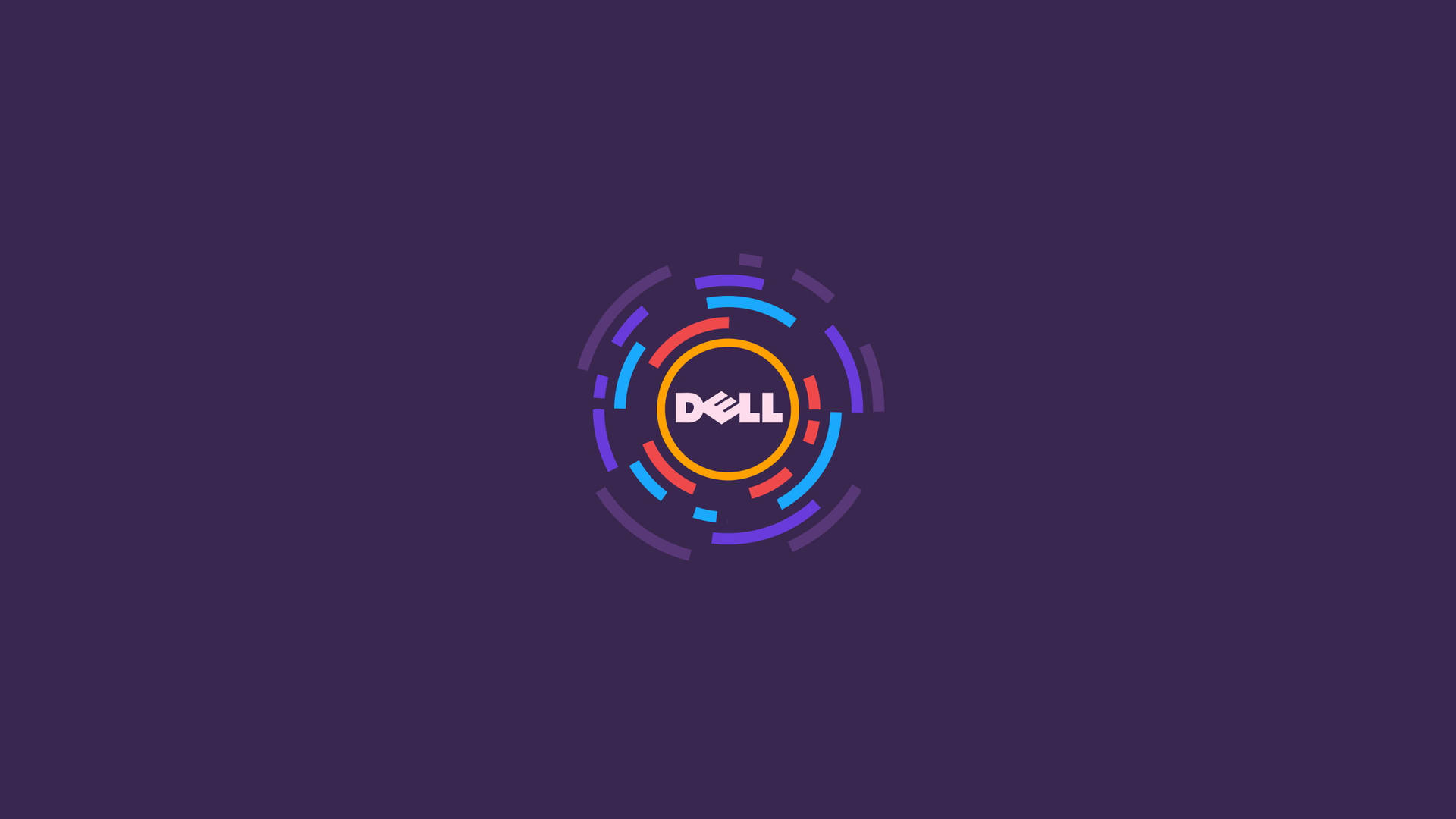 Dell 標誌，在紫色背景上帶有色彩繽紛的圓形設計