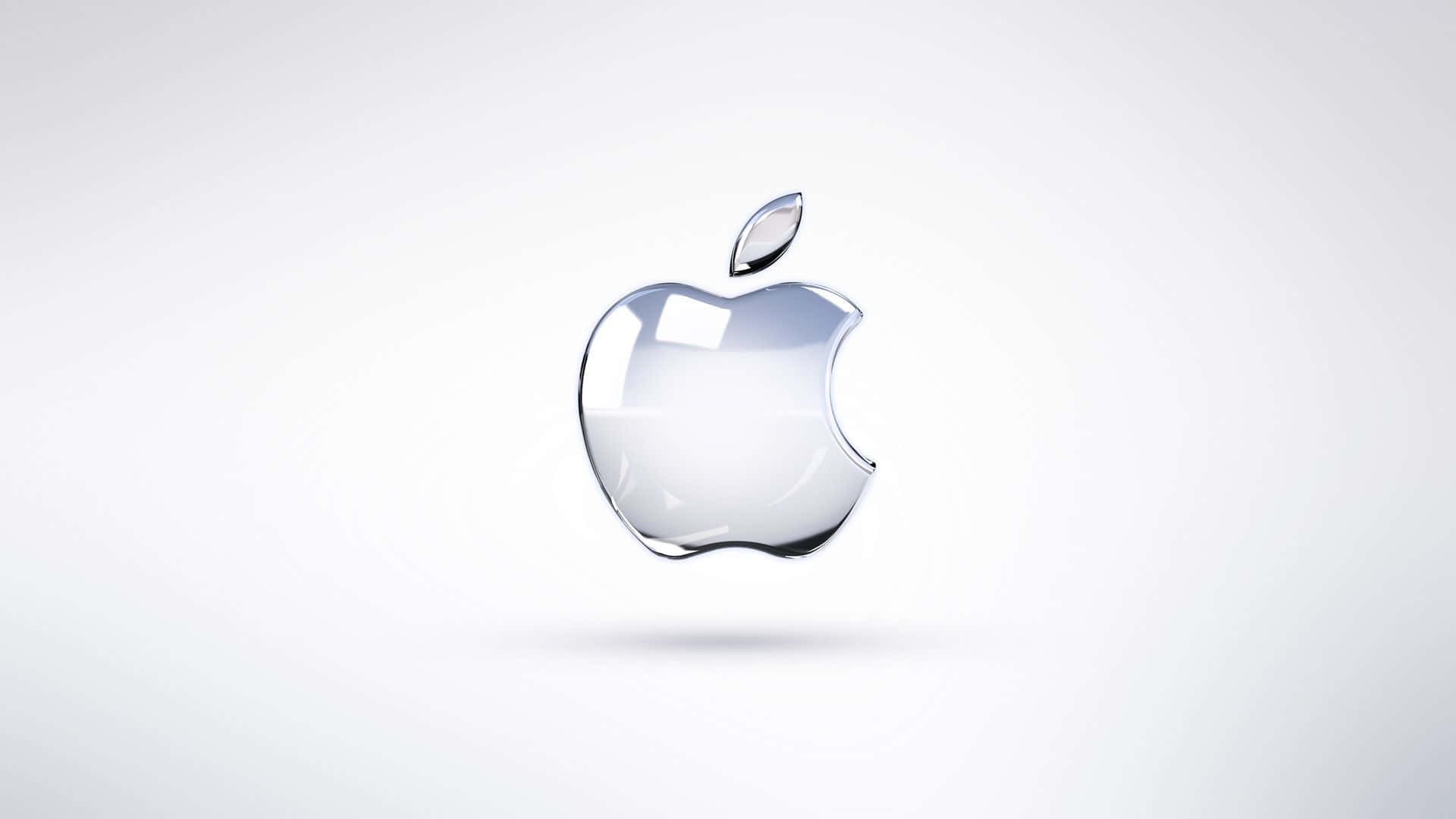 一個透明的玻璃Apple標誌漂浮在白色背景上。