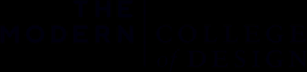 現代設計學院標誌 壁紙 — 深藍色襯線文字在黑色背景上顯示「THE MODERN COLLEGE of DESIGN」。