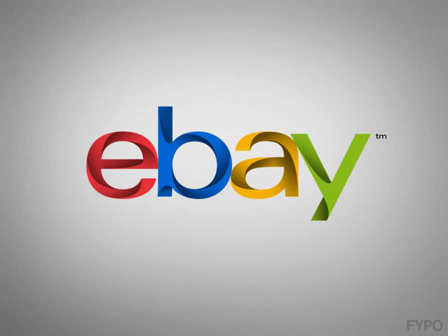現代質感 eBay UK 標誌 壁紙 — 色彩繽紛的eBay標誌，紅色、藍色、黃色和綠色字母，位於柔和灰色漸變背景上。
