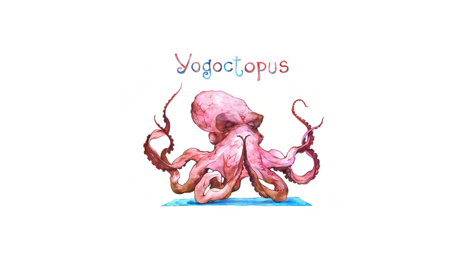 粉紅色八爪魚在藍色墊上做瑜伽，上方有「Yogoctopus」文字。