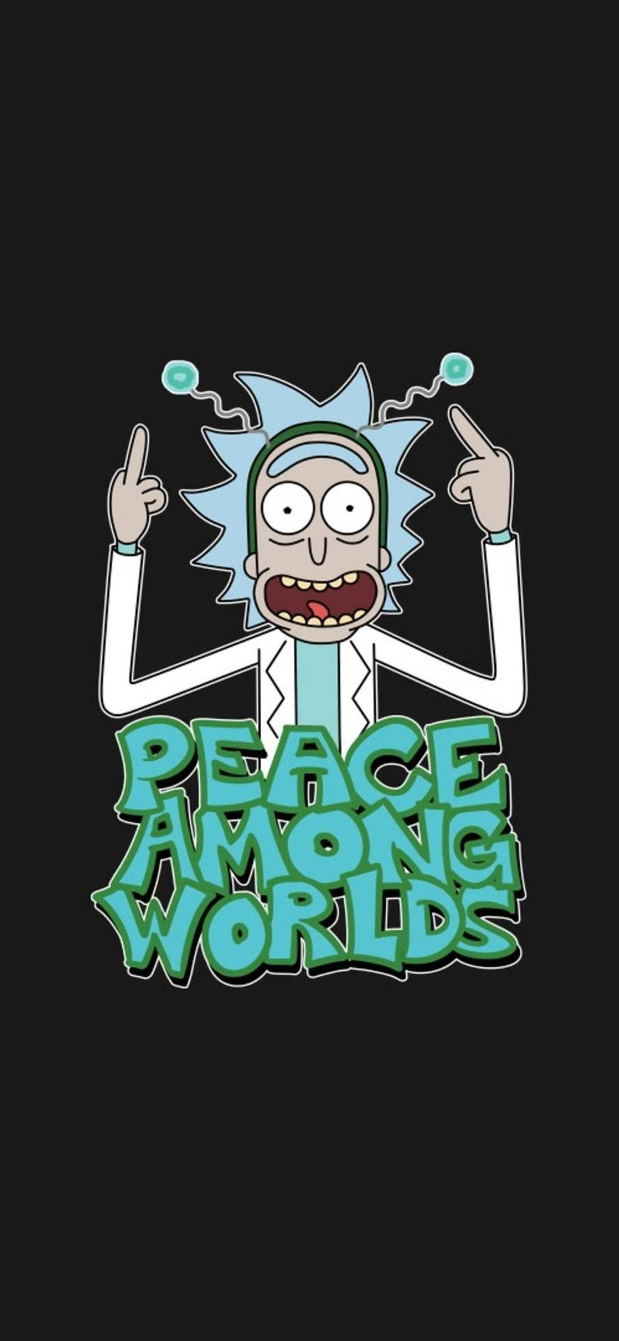 《Rick and Morty》中的Rick Sanchez，附有peace among worlds文字