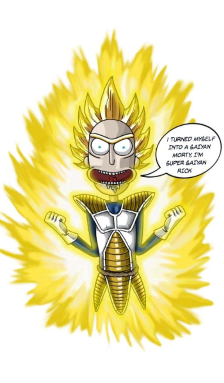 The Council Of Ricks 桌布 壁紙 — 瑞克·桑切斯在漫畫格中變身成超級撒亞人莫迪，帶有金色光環和尖刺頭髮。