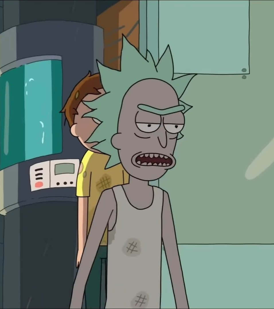 Total Rickall 桌布 壁紙 — 《瑞克和莫蒂》中的瑞克·桑切斯在實驗室裡憤怒地站著，莫蒂在他身後。
