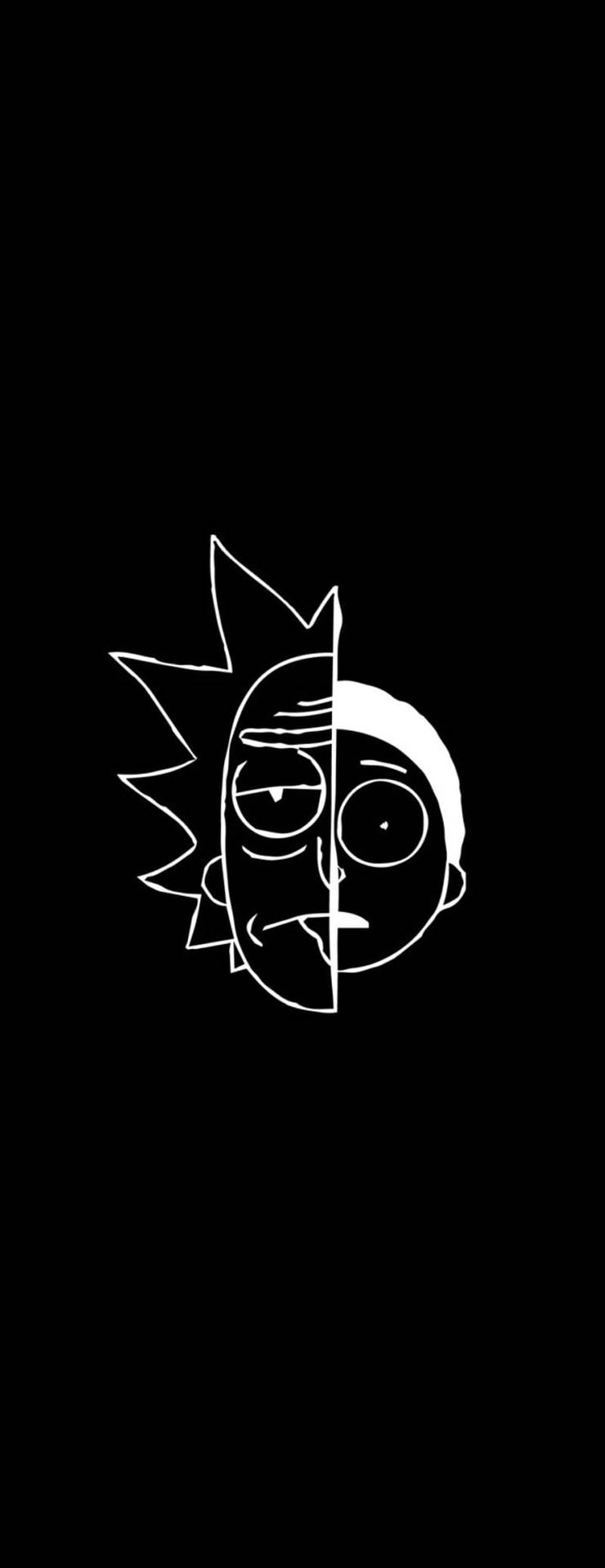 黑色背景上 Rick Sanchez 分割臉的白色線條藝術。