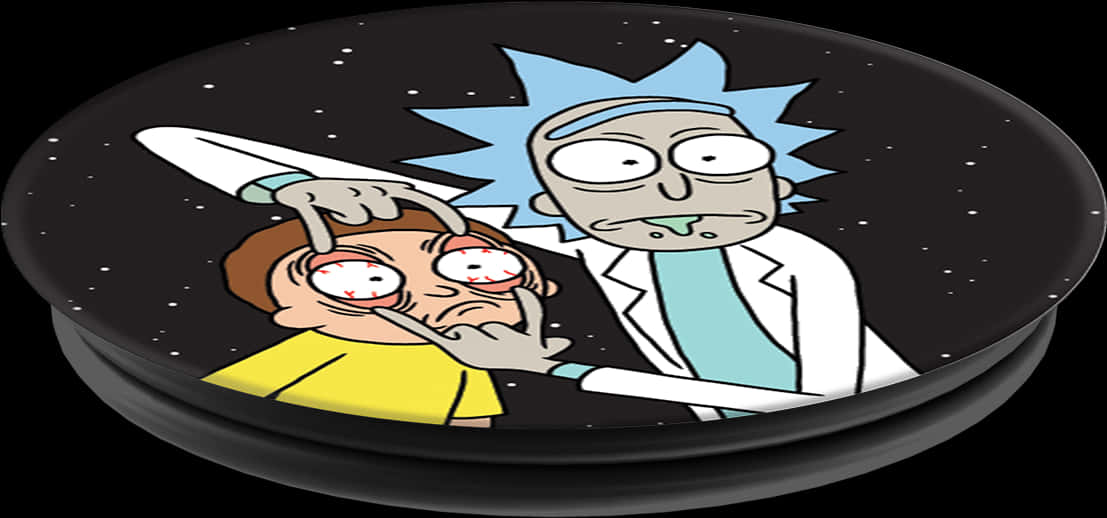 瑞克和莫蒂腦部抽取 壁紙 — 《Rick and Morty》中的 Rick Sanchez 在星空太空背景下將注射器對準 Morty 的眼睛。