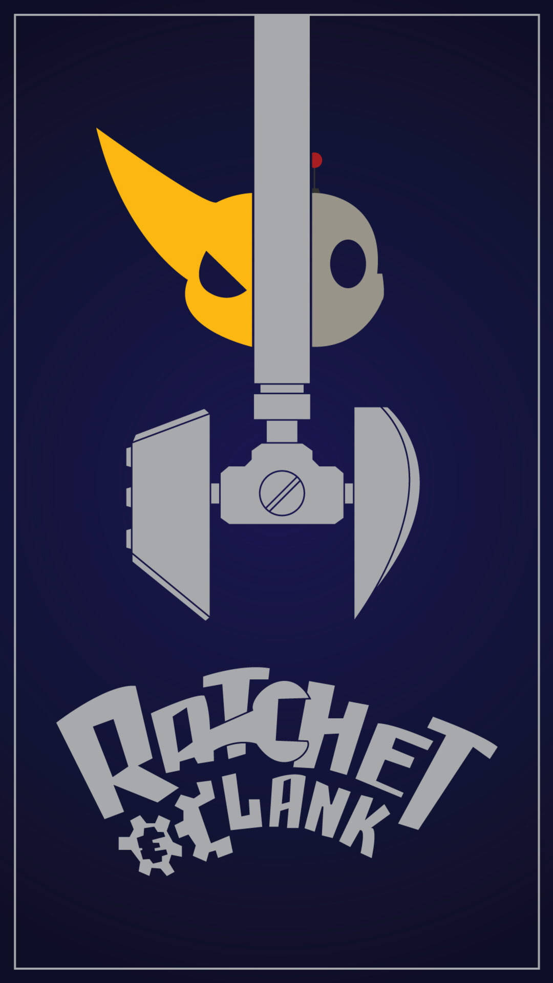 Ratchet & Clank 遊戲標誌，帶有黃色扳手和灰色機械臂，背景為深藍色。