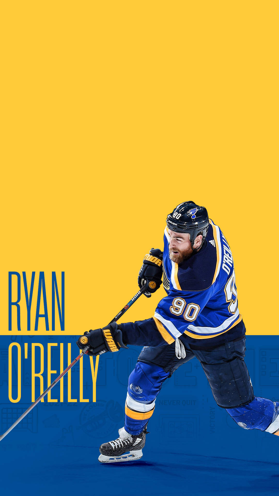 冰球運動員 Ryan O'Reilly 身穿藍色和金色制服在移動中。