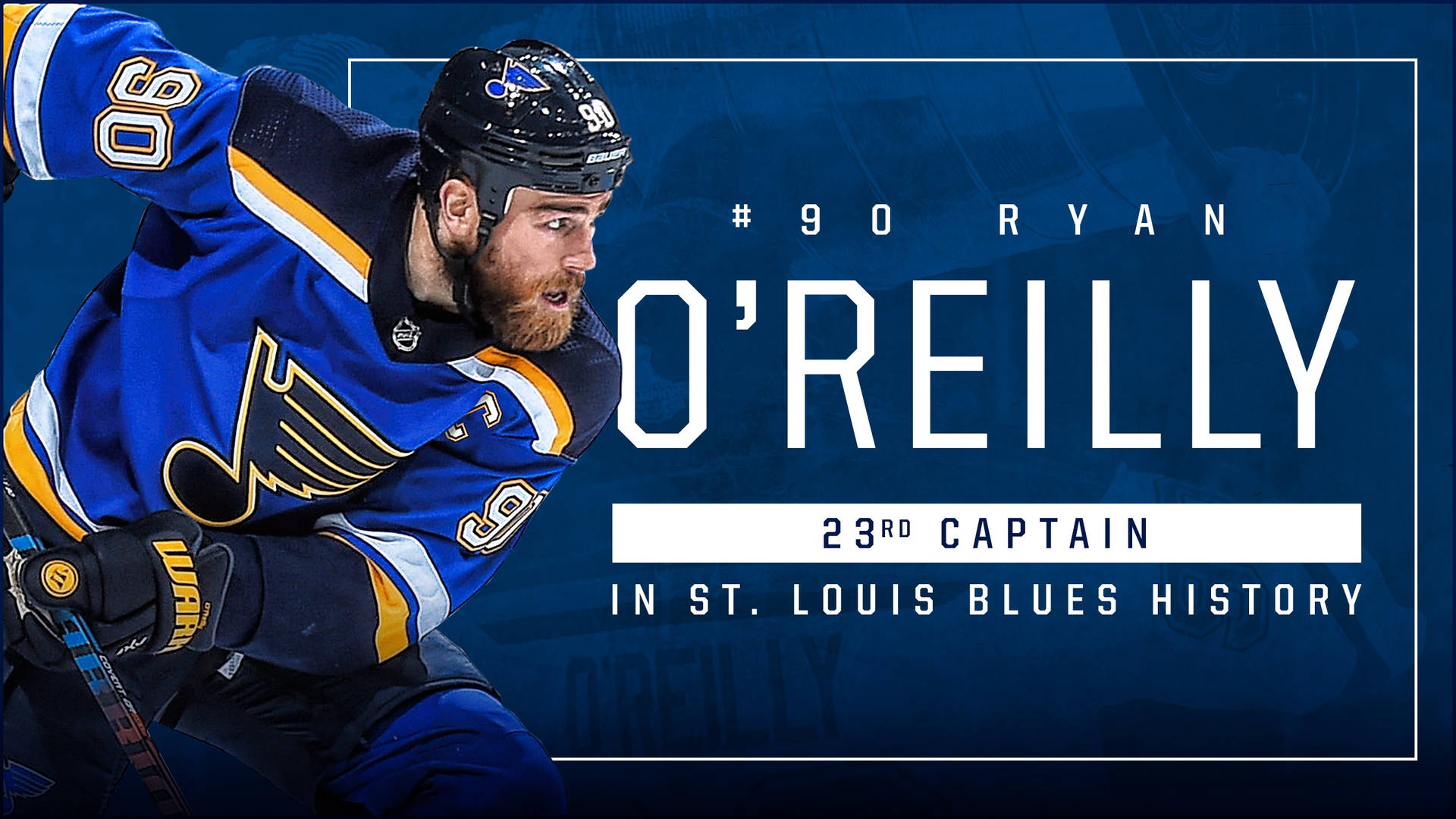 冰球運動員 Ryan O'Reilly 身穿聖路易斯藍調隊服，擔任第23任隊長。