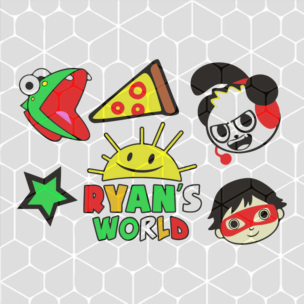 六邊形網格上的 Ryan's World 卡通角色和圖標。
