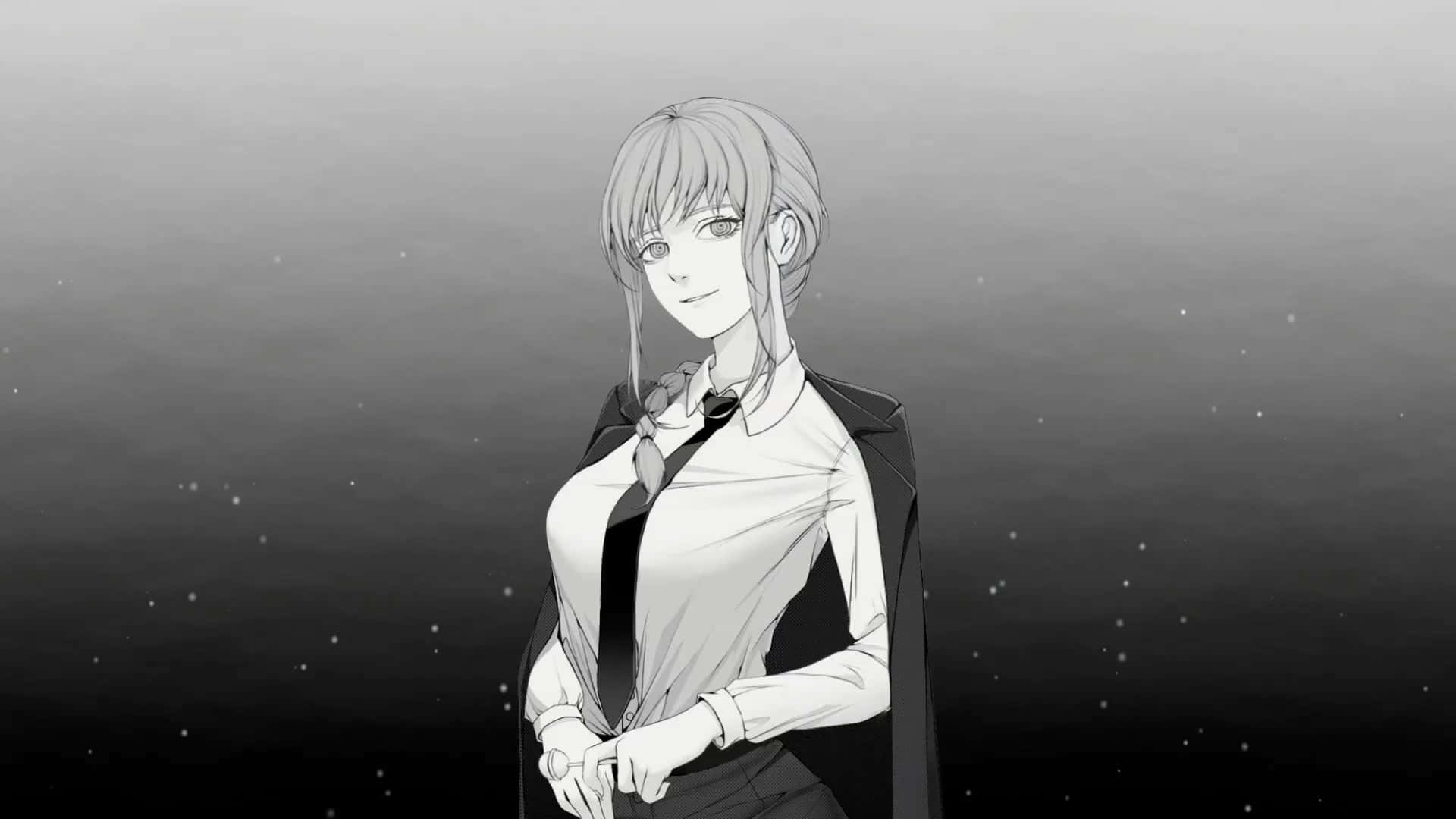 穿著校服的動漫女孩站在星空背景前