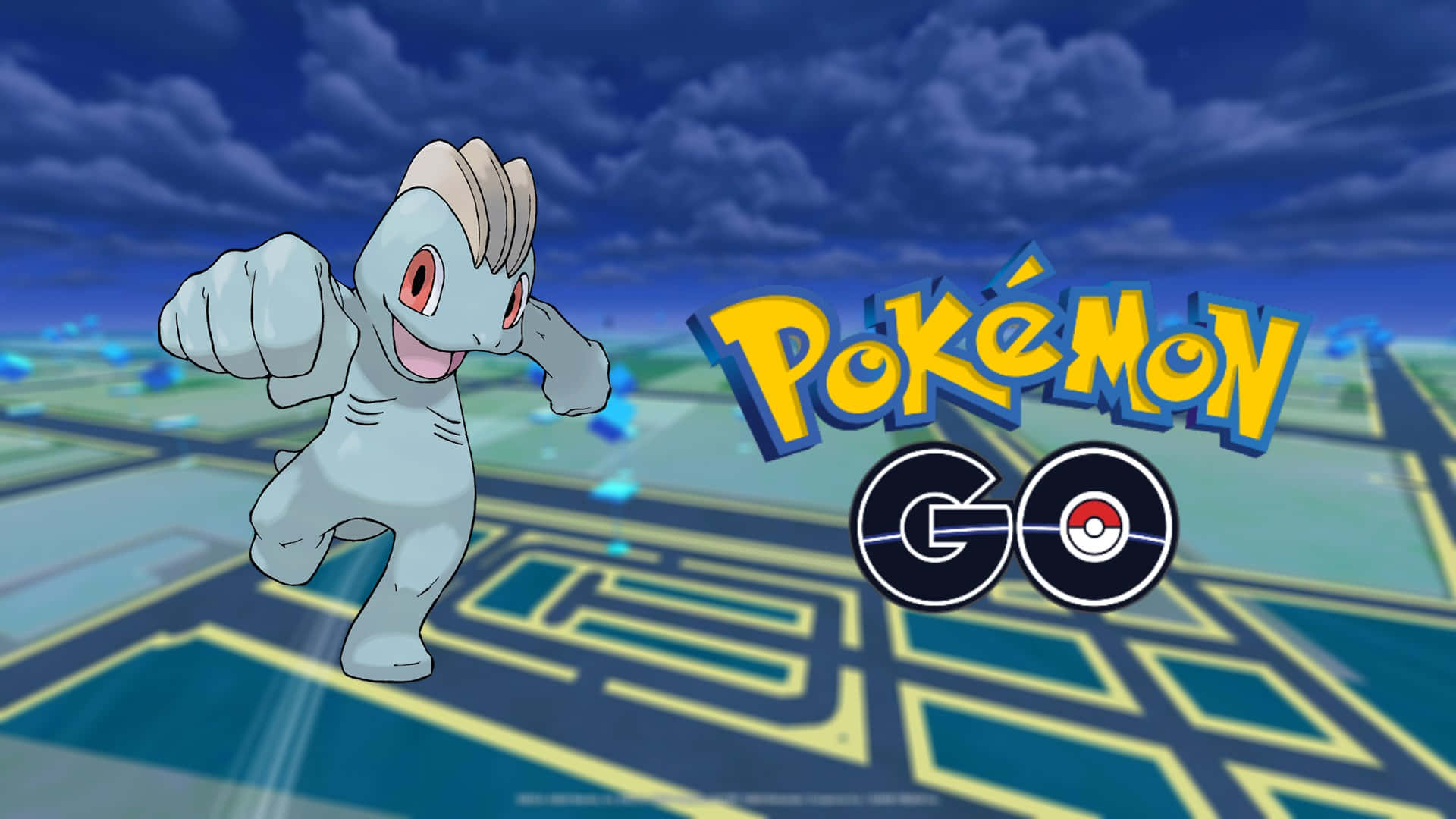 來自 Pokemon GO 的水躍魚在發光的地圖上，附有遊戲標誌。