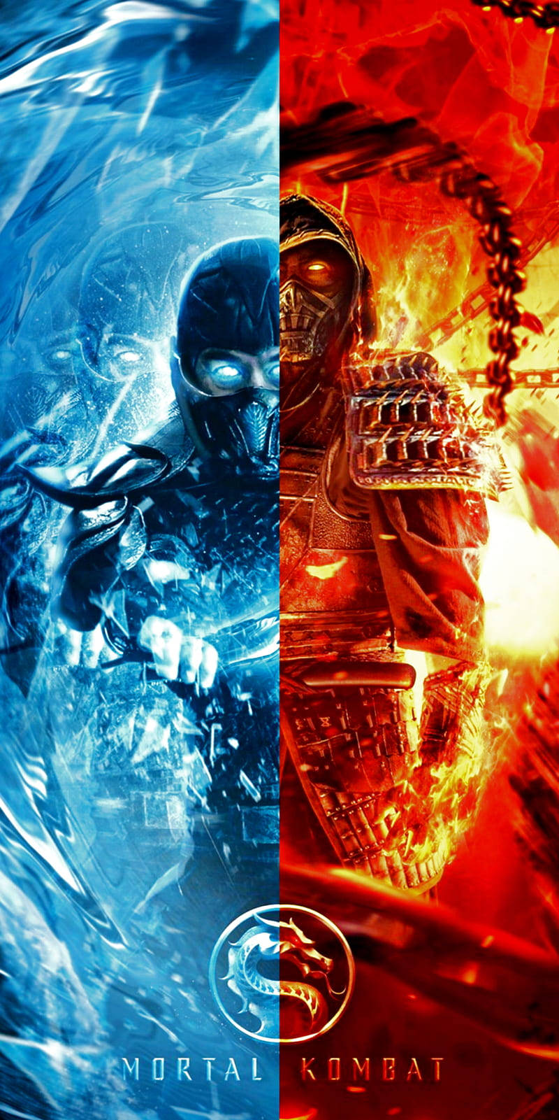Mortal Kombat中的Sub Zero和Scorpion，分為冰冷和熾熱兩半。