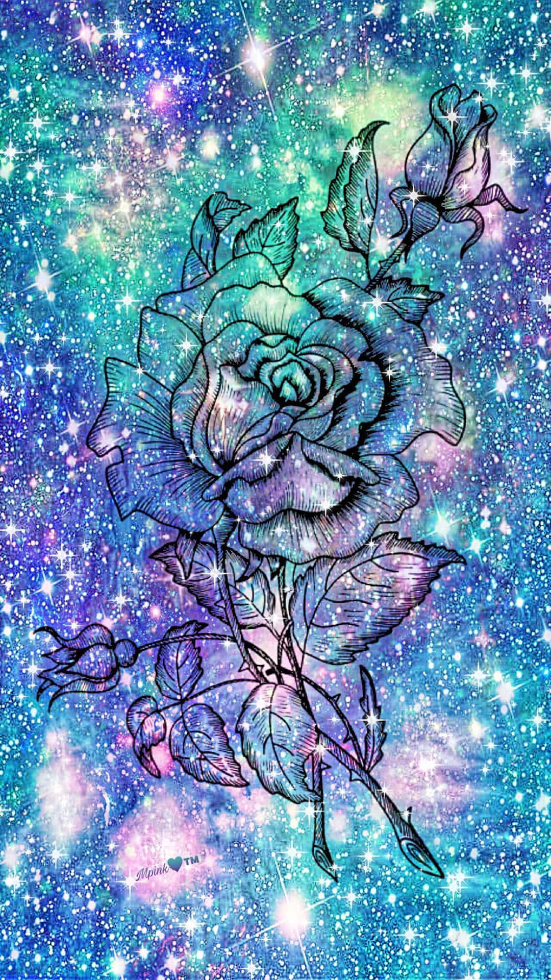 一朵帶有宇宙色彩的玫瑰，在繁星點點的銀河背景下綻放。