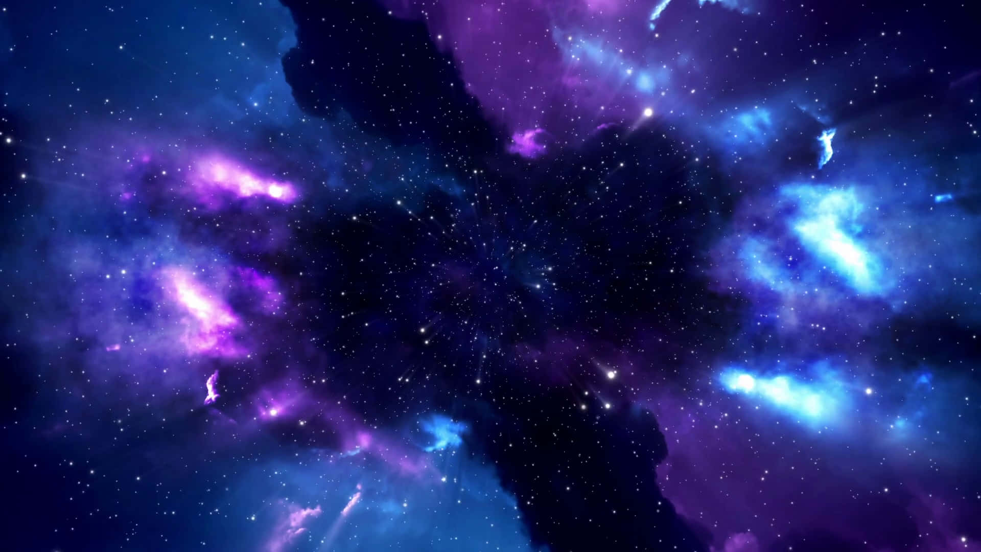 璀璨星系在太空中的壯麗景象 壁紙 — 充滿活力的宇宙星雲在星空背景下以電光藍和紫色旋轉。