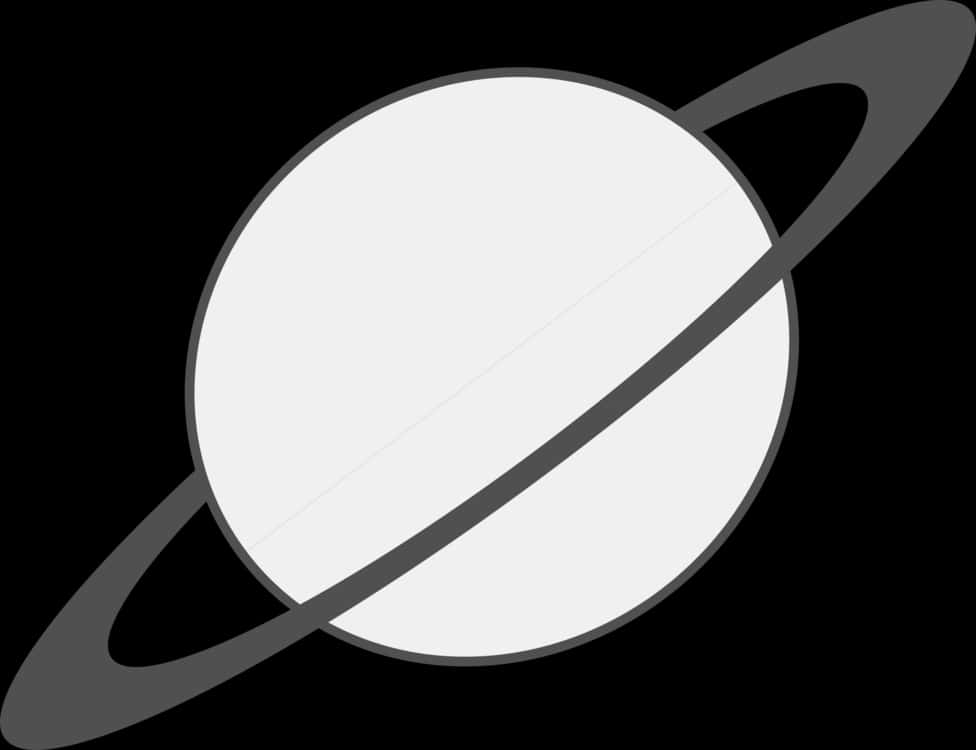 環狀行星風格插圖 壁紙 — 一個極簡的灰色行星帶有光環，襯托在純黑背景上。