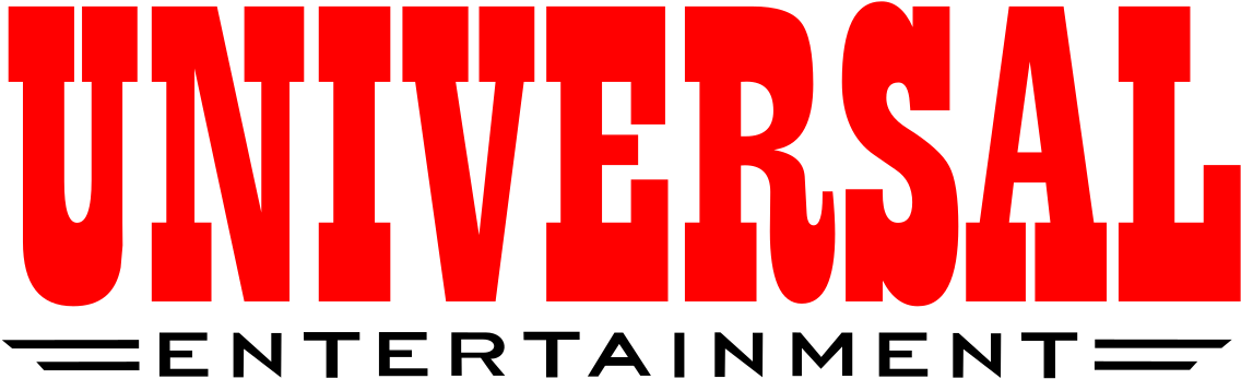 環球娛樂標誌 壁紙 — 黑色背景上以粗體紅色方塊字顯示嘅「UNIVERSAL」標誌，下方有一條細小嘅白色短劃線。