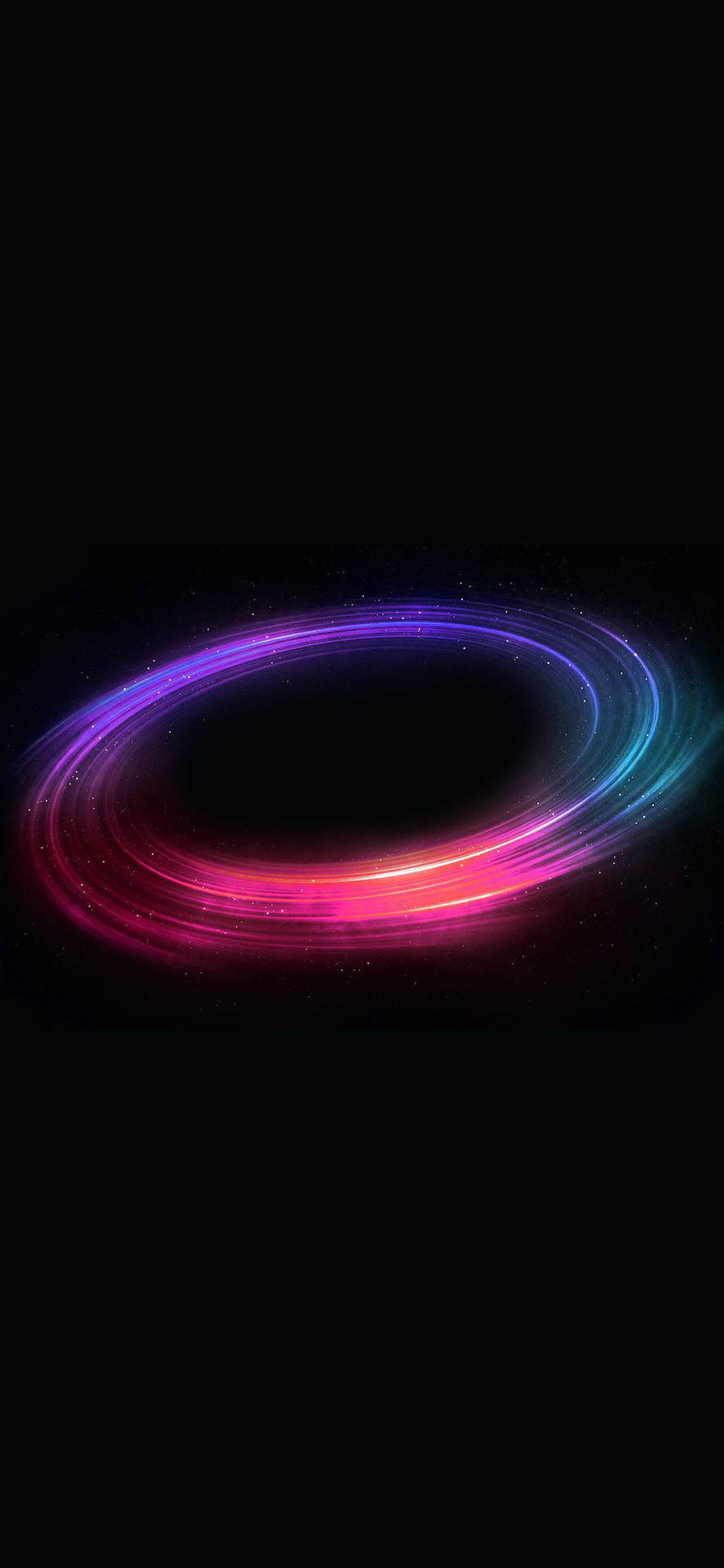 一個發光的宇宙環在佈滿星星的黑色虛空中旋轉，散發出充滿活力的粉紅色、紫色和藍色光芒。