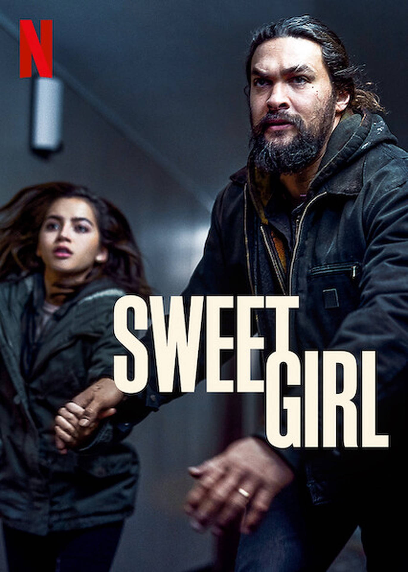 男女在黑暗走廊牽手，帶有 'sweet girl' 文字。