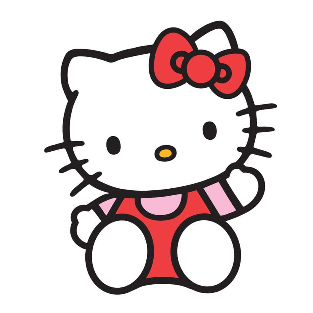 甜美又俏皮：每天與Hello Kitty一起開心慶祝！ 壁紙 — Hello Kitty 卡通角色身穿紅色服裝，戴著紅色蝴蝶結，在白色背景前微笑。