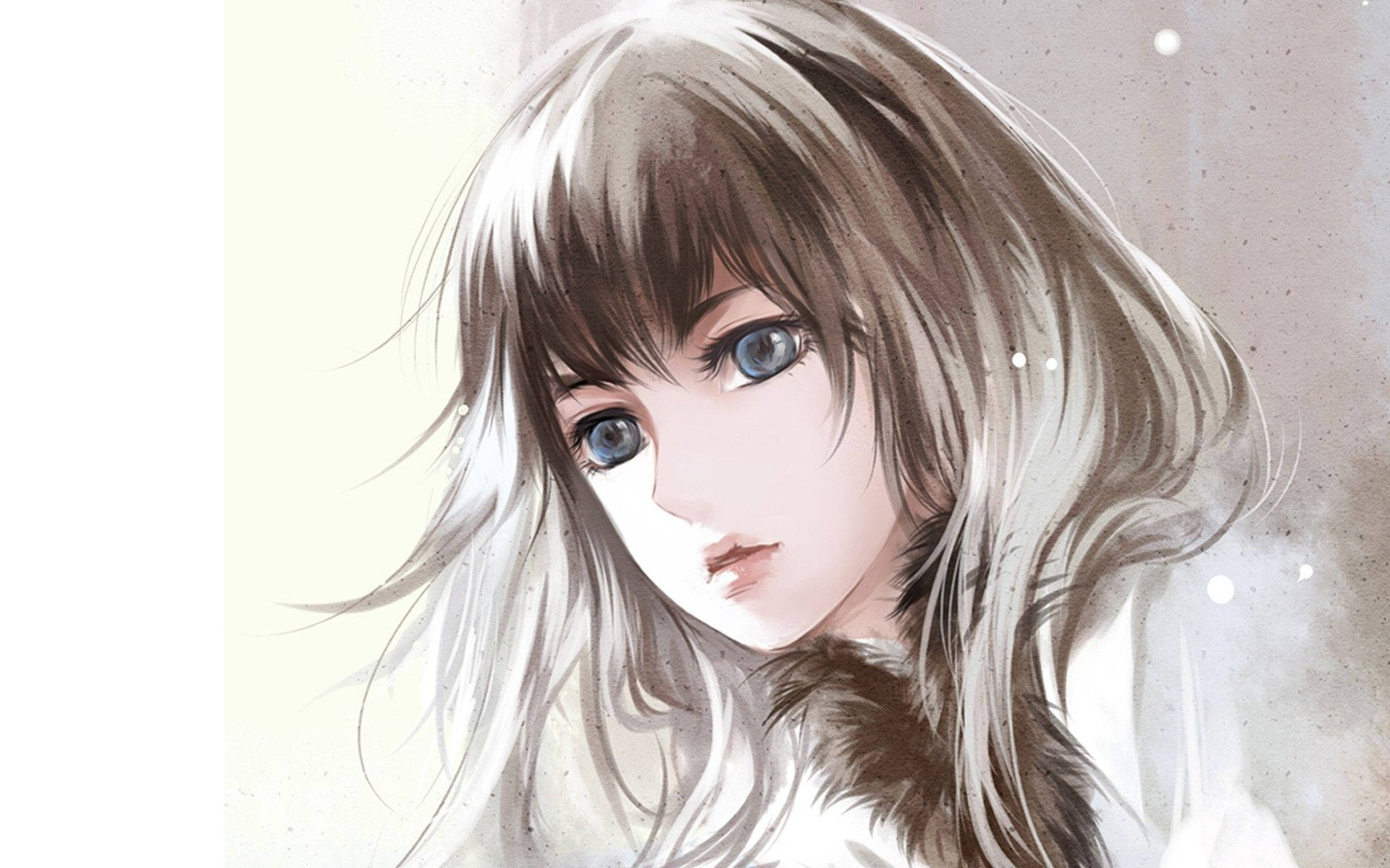 銀髮藍眼的動漫女孩，柔和的水彩風格。