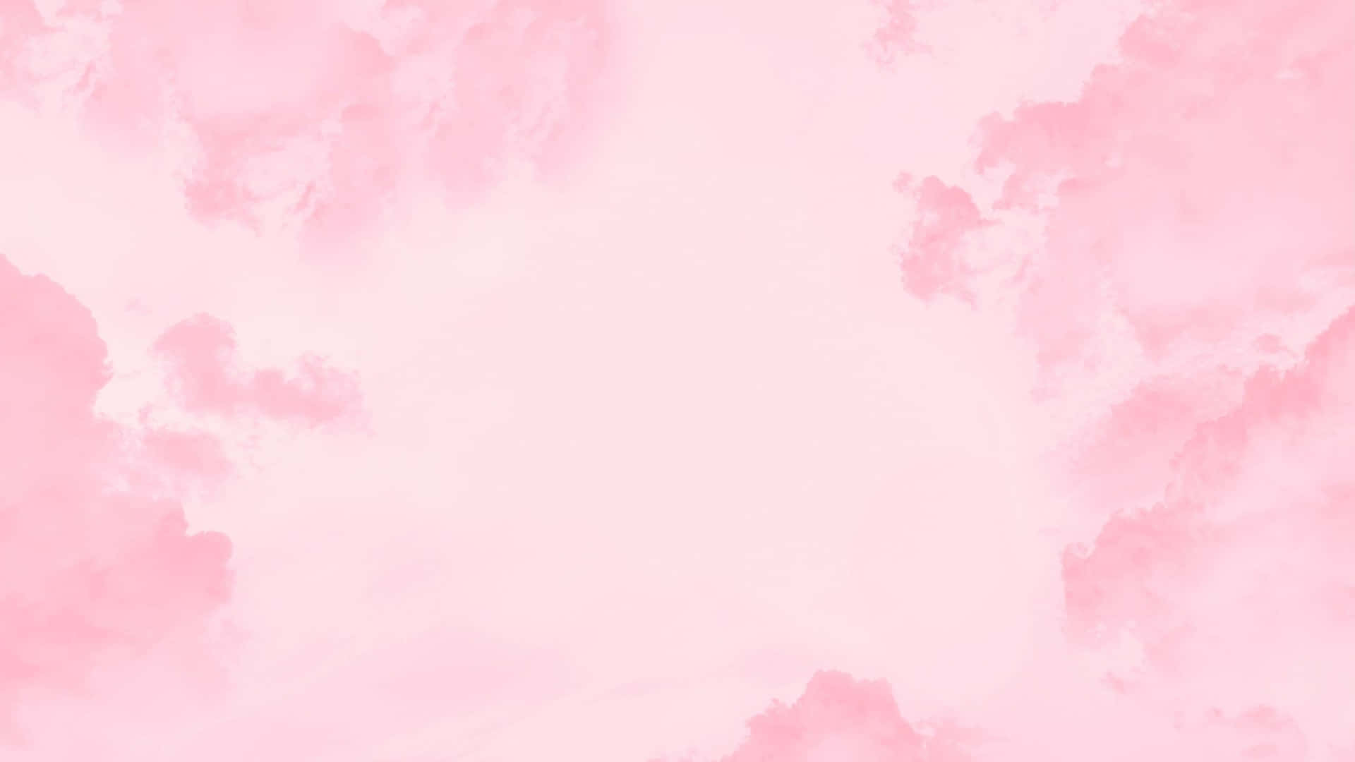 甜美電腦淺粉水彩藝術 壁紙 — 柔和粉紅水彩雲朵在淡粉紅天空中輕輕飄浮，構成夢幻抽象構圖。