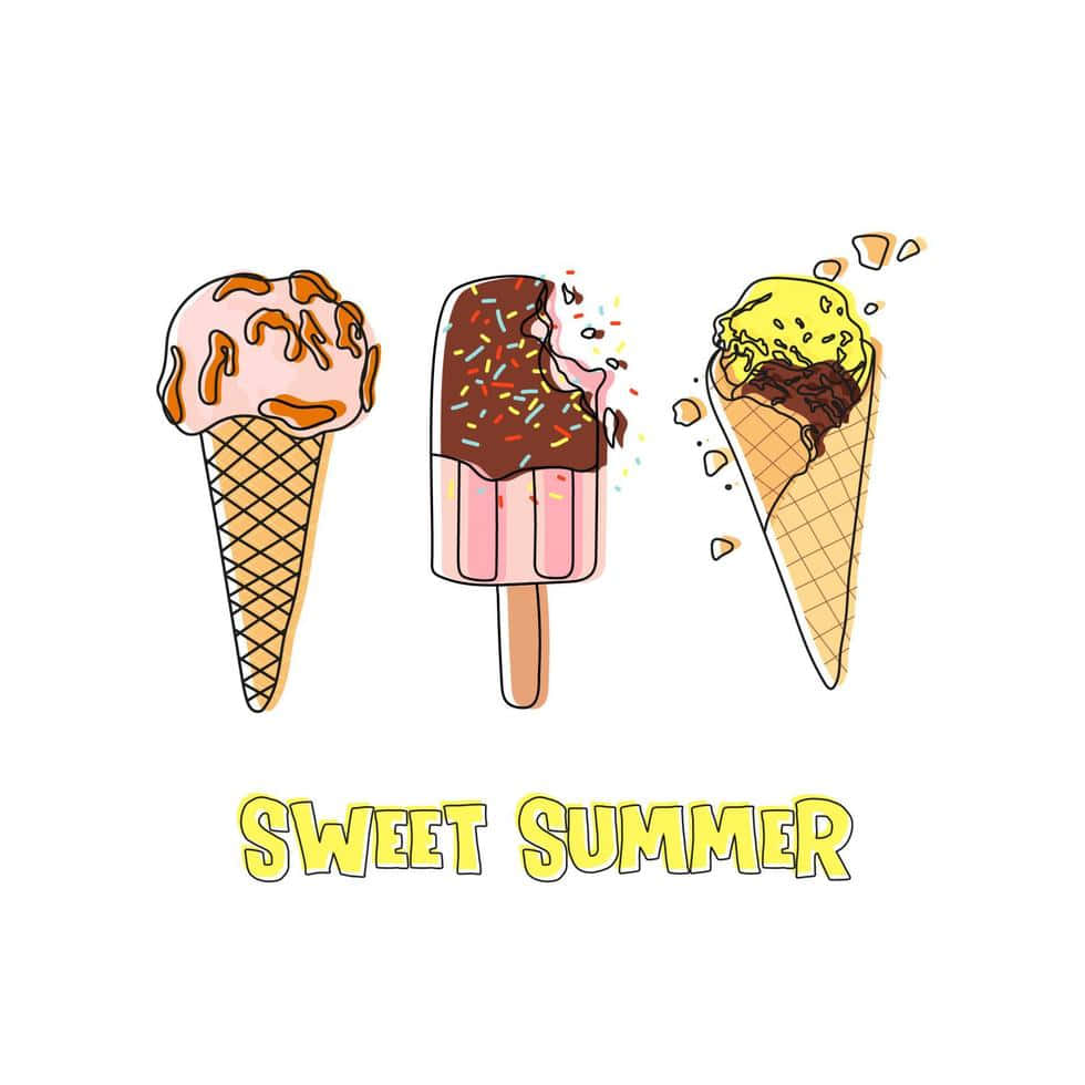 三個插圖冰淇淋甜點，附有文字 sweet summer